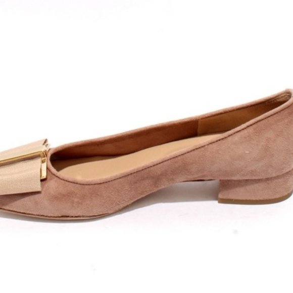 ITALIAN Beige Suede Leather Gold Bow Shoes - Picture 6 of 8